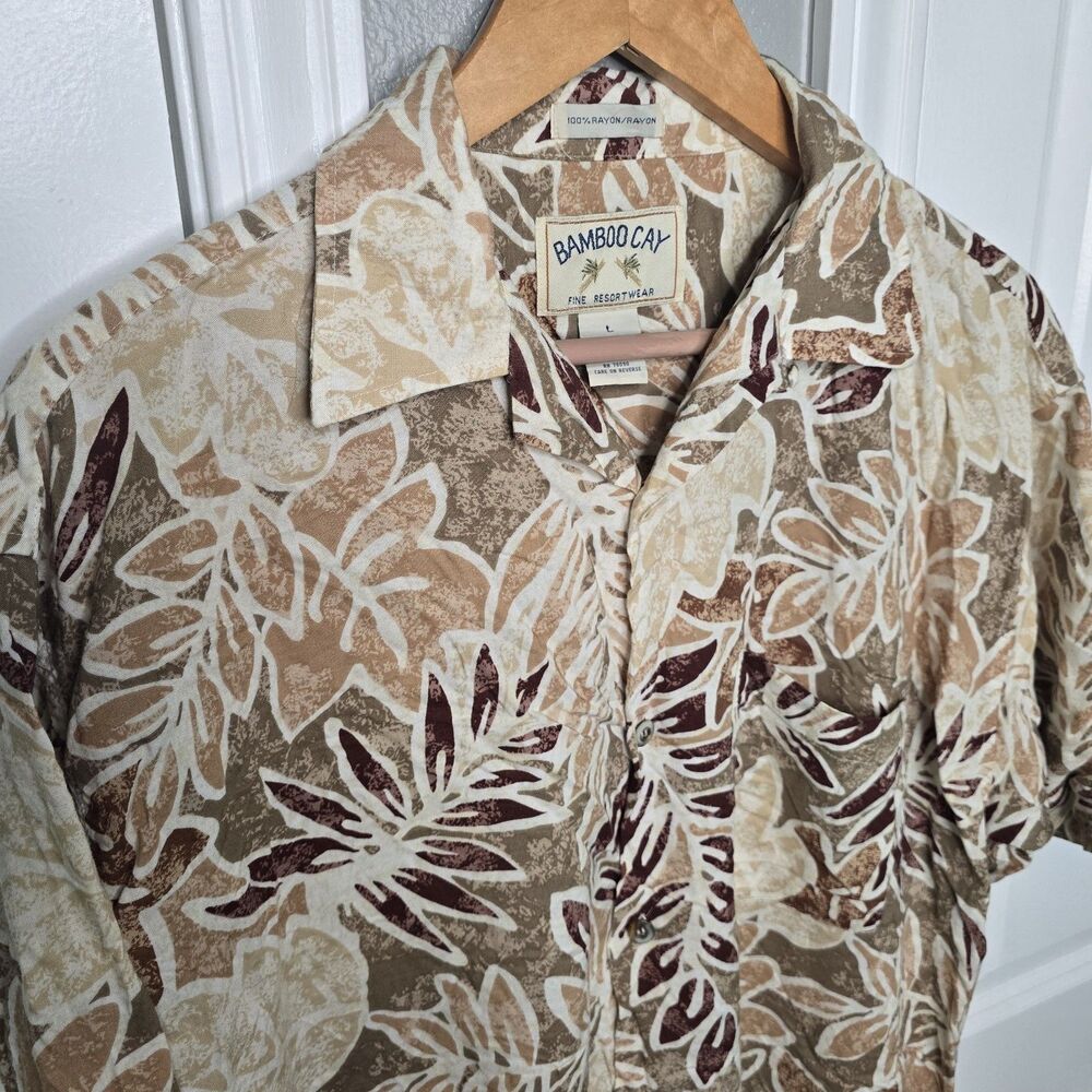 Bamboo Cay Shirt Mens Large Black Rayon Tropical Beach Button Up Short Sleeve